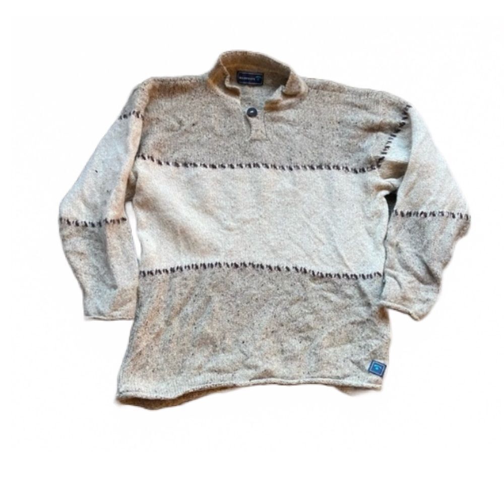 IRELANDS EYE BUTTON UP WOOL SILK SWEATER SIZE L TAN COLORBLOCK